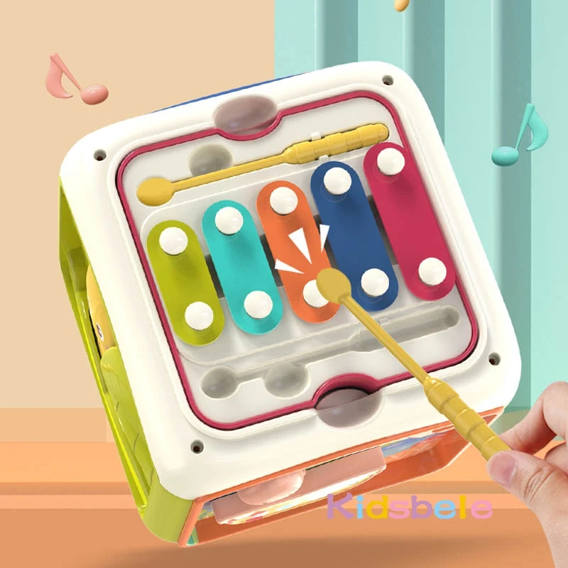 7 In 1 Baby Activity Cube Musical Toys For Toddlers Hand Drum Bead Maza Counting Shape Sorter Kids Educational Learning Toys