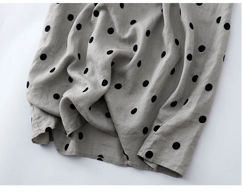 ผ้าฝ้ายฝรั่งเศสและผ้าลินิน Dot V คอชุดเดรสแขนสั้นผู้หญิง 2024 ฤดูร้อนใหม่สไตล์เกาหลีหลวมพลัสขนาดชุดลําลองหรูหรา