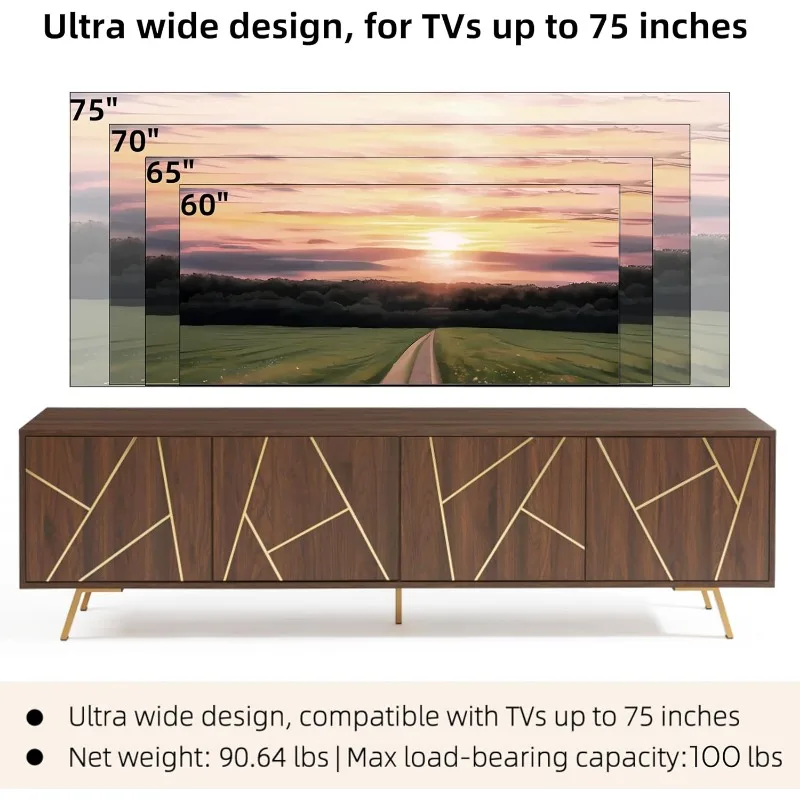 Mid Century Modern TV Stand for 75" TV,Wood Entertainment Center Storage Cabinet, Media TV Console for Living Room Bedroom