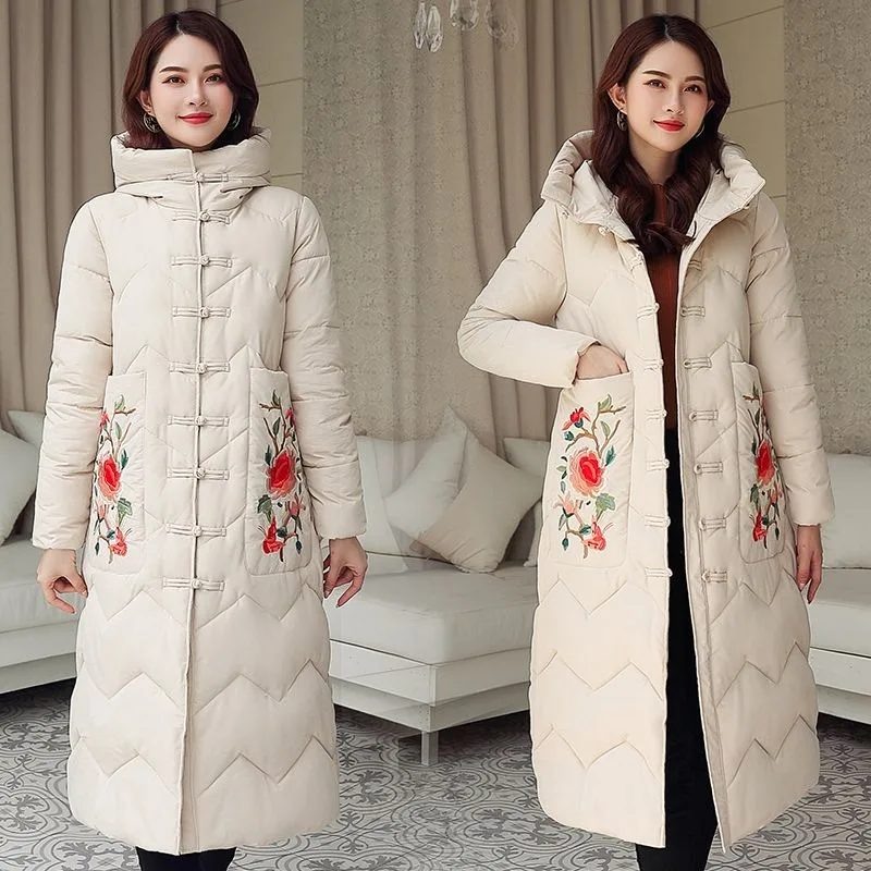 Women's Winter Autumn Top Coat Cotton Coat Zipper Embroidery Plus Size Retro Simple Comfortable Casual Niche Versatile Skinny