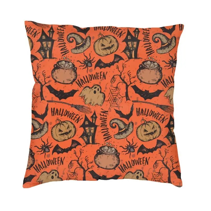 Halloween Pumpkin Spider Bats Gothic Magic Mysterious Horror Square Throw Pillow Case Home Decorative Print Cushion Cover