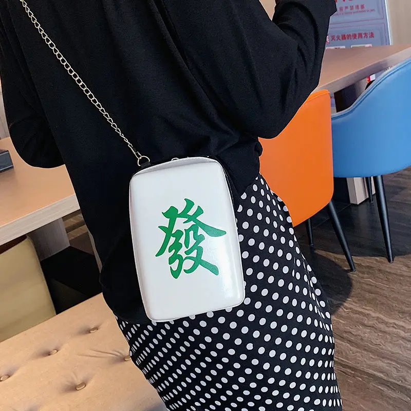 Chinese Mahjong Printing Shoulder Bags for Women, Crossbody Bag, Chains, National Wild Designer, PU Leather Messenger Bag for Gi