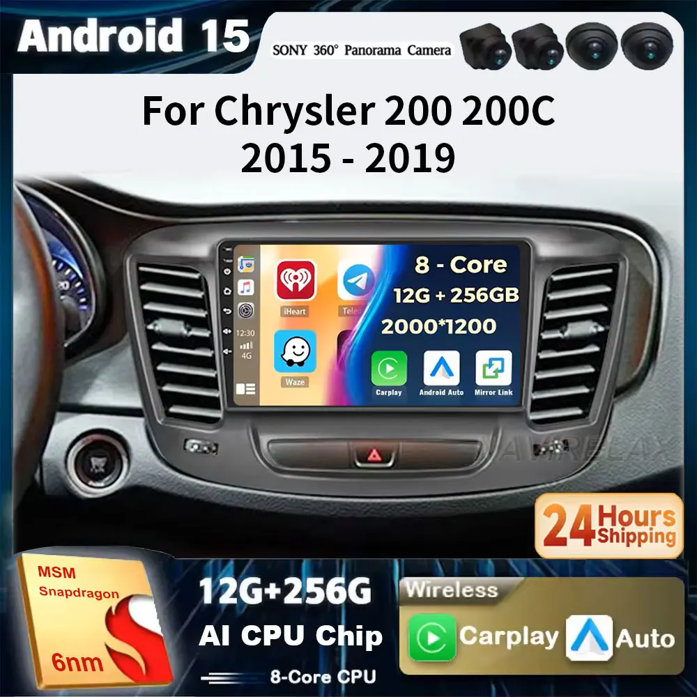 

Android 15 Carplay Auto WIFI+4G For Chrysler 200 200C 200S 2013 - 2019 Car Radio GPS Stereo Multimedia Video Player Head Unit BT