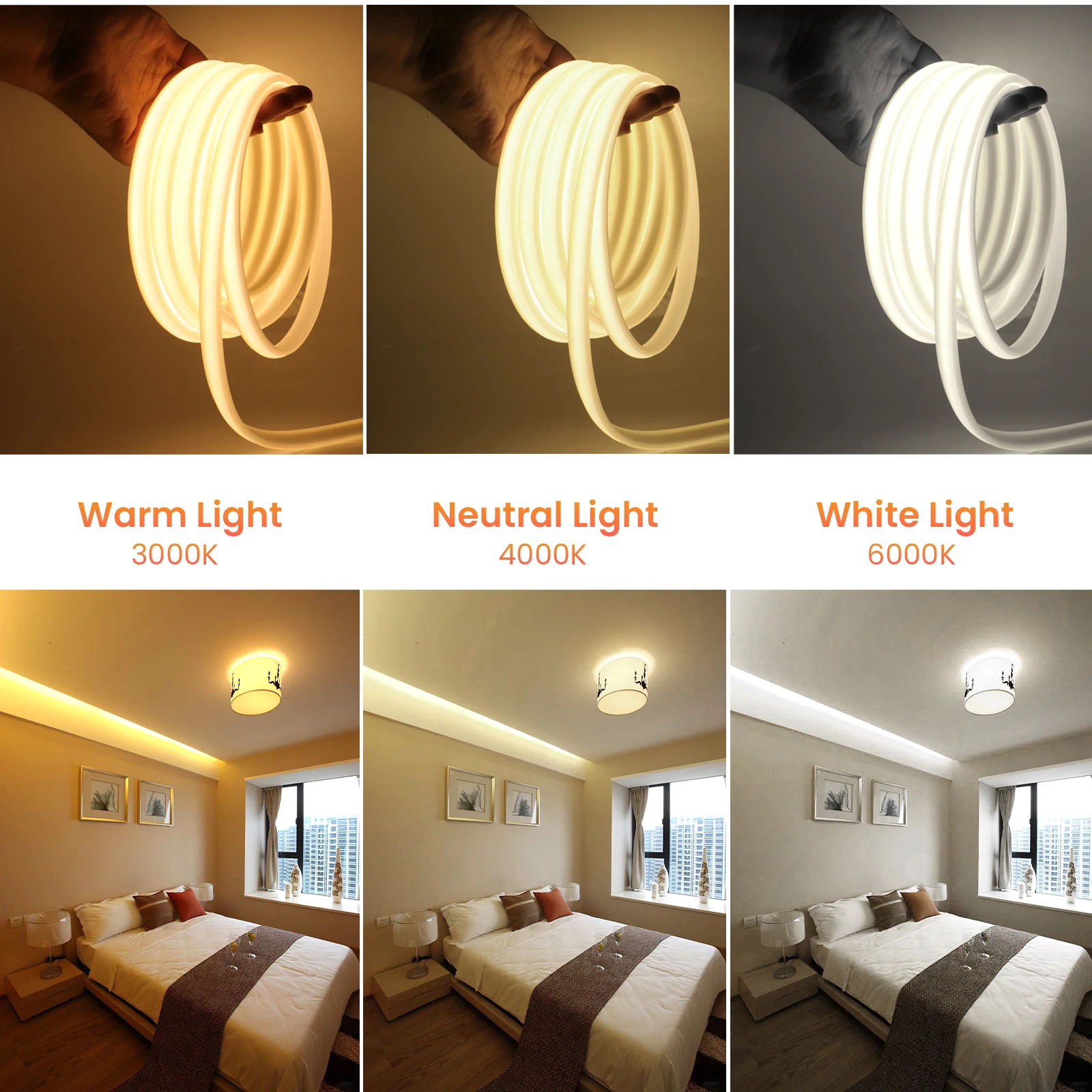 220V COB Neon LED Strip Light 288LEDs/M Remote/Bluetooth/Wifi/Touch Panel Control Flexible COB Strip Light Dimmable Led Ribbon