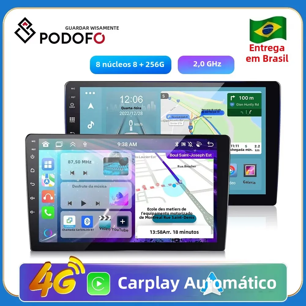 Podofo 2 din android 11 7/9 Polegada carplay carro multimídia player gps estéreo rádio do carro para volkswagen nissan hyundai kia toyota