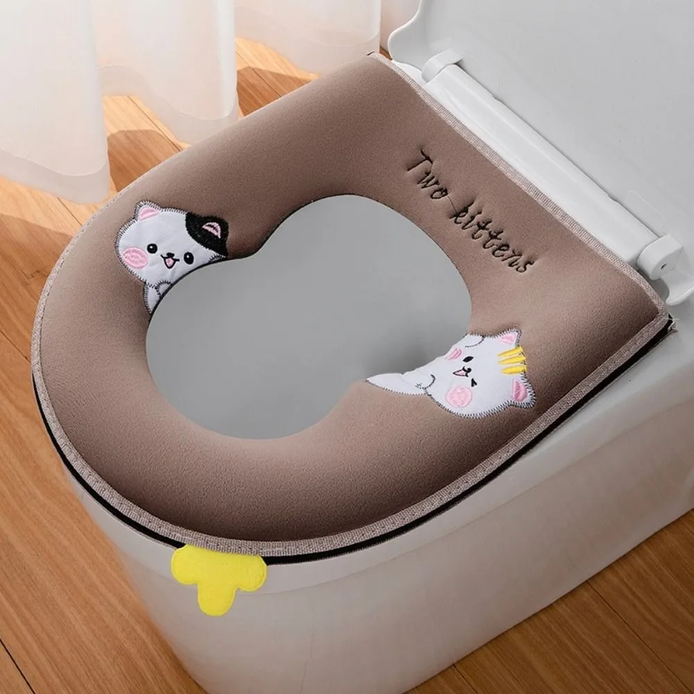 

Washable Thickened Toilet Seat Cover Zipper Closure Cartoon Pattern Protective Cover Removable Toilet Mat Cushion Autumn Winter