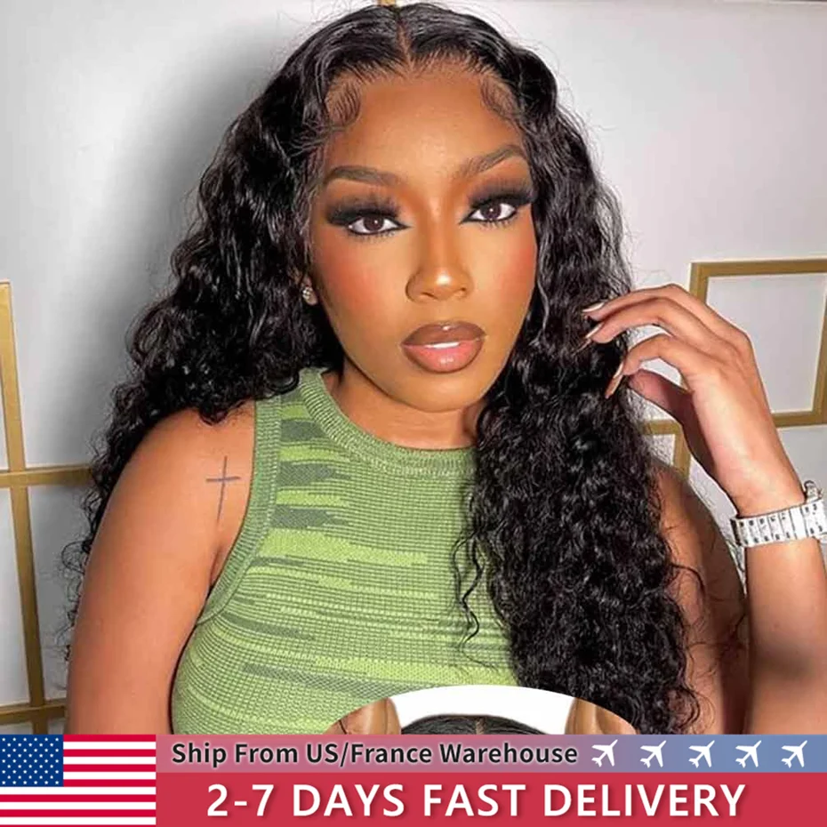 Deep Wave Glueless Wig Human Hair Wig 6x4 5x5 Lace Closure Wigs Water Wave For Woman 200% Ready To Wear Pre-Cut Wig Bling Hair