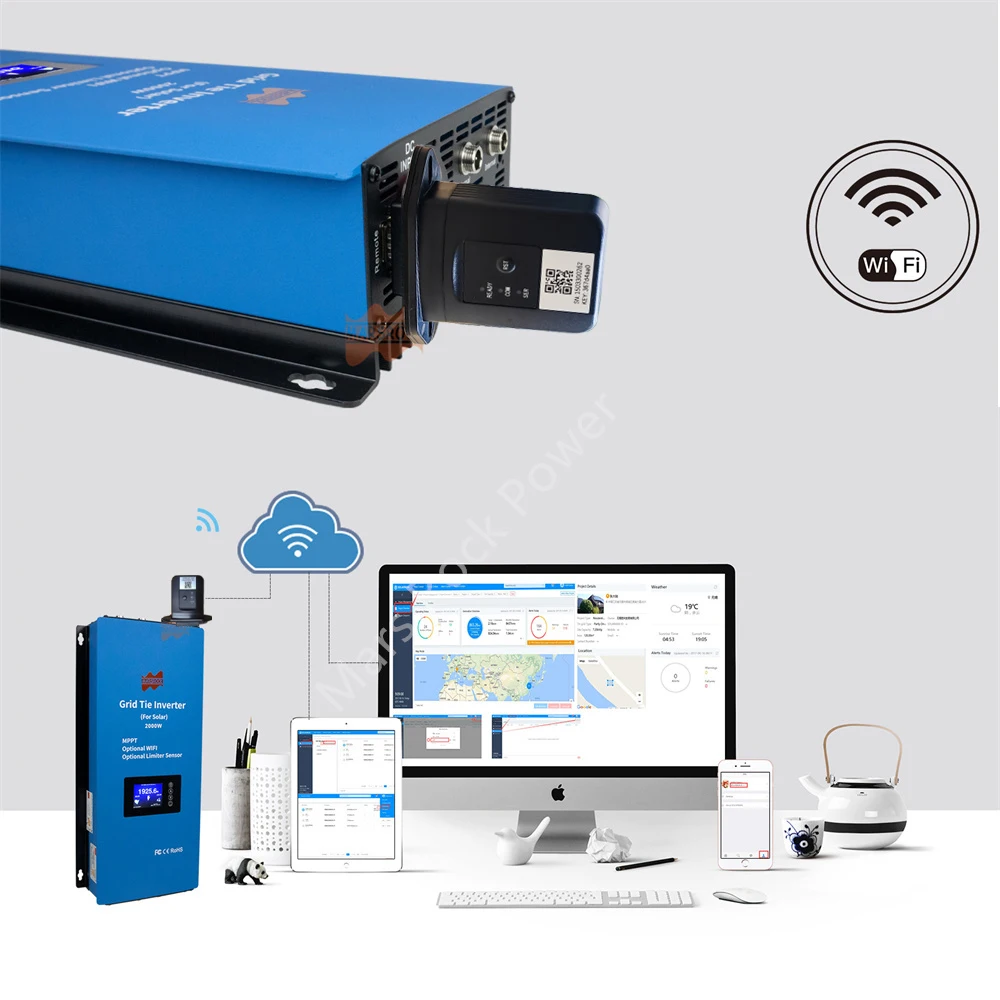 2000W 2 phase 240V Solar Inverter With 3M Limiter Sensor MPPT On Grid Tie Inverter DC 45-90V Microinverter Contverter For US
