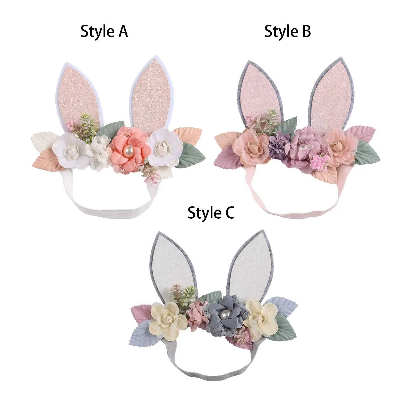 Bunny Ears Headband Decoration Spring Rose Hoops Stretchy Easter Flowers Floral for Cosplay Carnival Halloween Infant Toddler