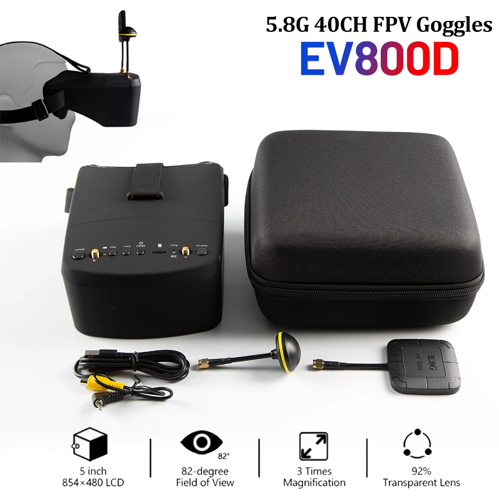 

EV800D 5 Inch 800*480 FPV Goggles 5.8G 40CH Video Headset HD DVR with Battery/Dual Antenna for RC Model RC FPV Drone