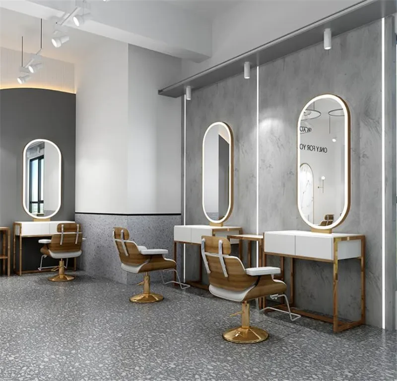 New Style with Lamp Net Celebrity Barber Shop Mirror Stand,Hair Salon Special Wall Floor Single Double Sided Hair Cutting Mirror