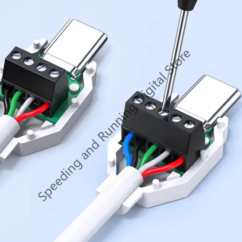 USB C Solderless Adapter USB Type C Male Terminal Block Data Fast Charging Connector 4pin 5pin Screw Terminal Board Plug