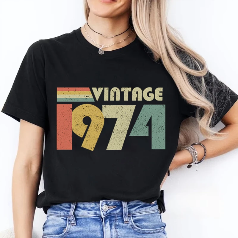 Women's Men's T-shirts Vintage 1970 To 1979 Print T-Shirt 50th Birthday Gift Classic Tops 1974 Birth Year Crew Neck Classic Tops