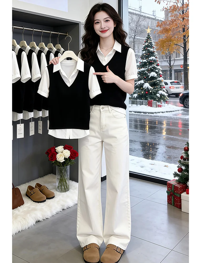 

Summer 2026 Loose Casual Short Sleeve Shirt Women's Premium Feel Patchwork Blouse Breathable Comfortable Skin-Friendly