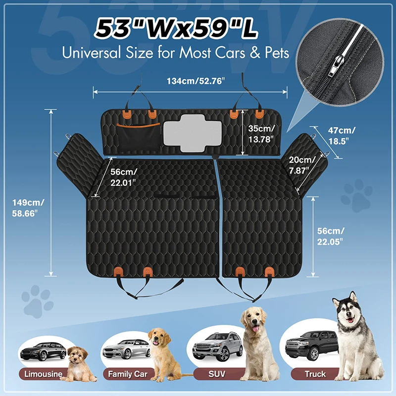 Benepaw 6 in1 Dog Car Seat Cover Waterproof Mesh Visual Window Hammock Durable Nonslip Pet Back Seat Protector For Trucks SUVs