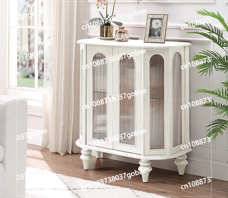 XJ French Style Solid Wood Vintage Entrance Cabinet Cream Style Locker Living Room Corridor Side Cabinet