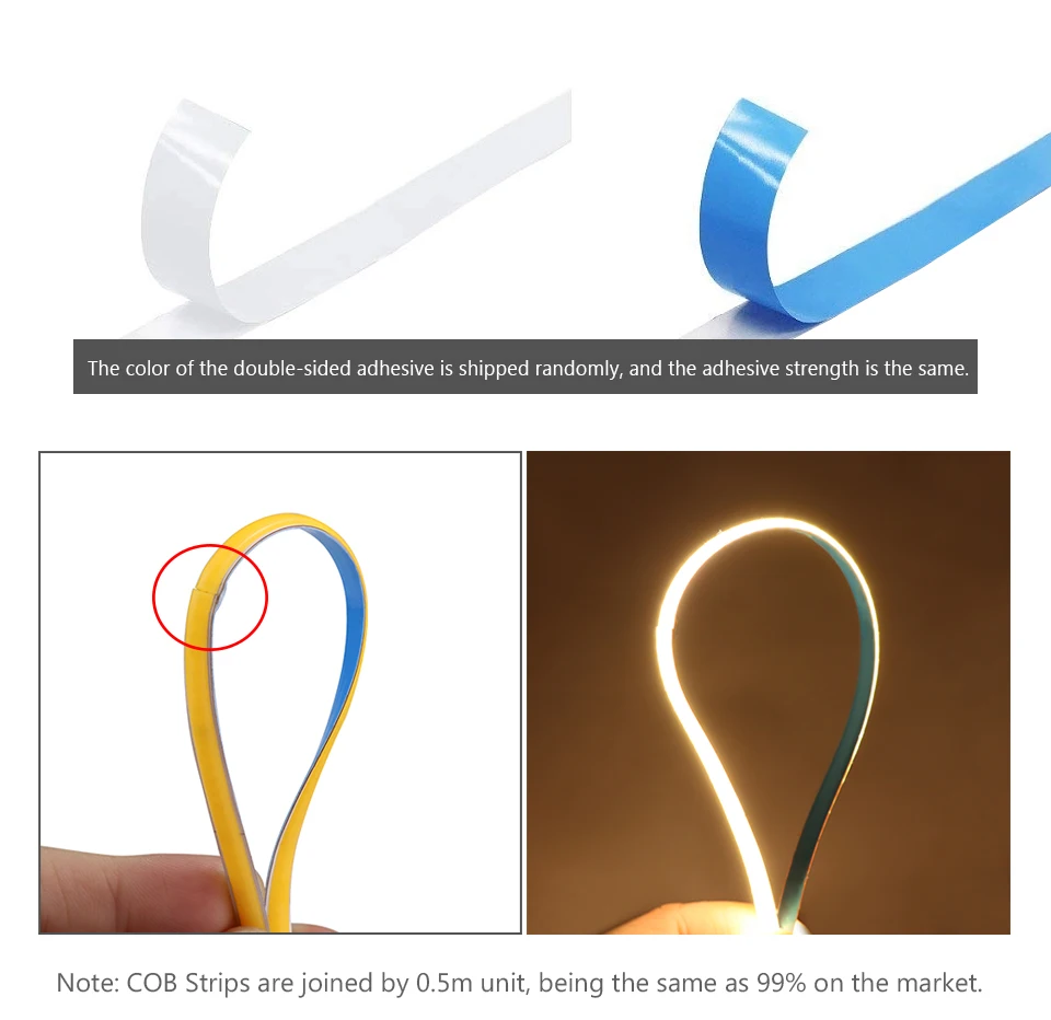 Superdünner 5 mm COB-LED-Streifen, 1 m, 2 m, 3 m, 4 m, 5 m, flexibles Neon-LED-Band mit hoher Dichte für Heim- und Raumdekoration, TV-Hintergrundbeleuchtung – Detail 12
