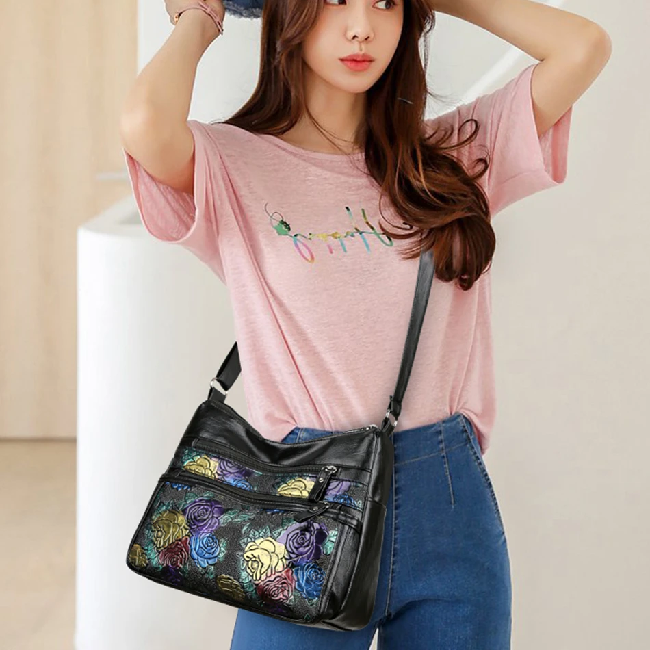 Luxury Designer Ladies Casual Shoulder Crossbody Bags 2024 Fashion Trendy PU Women Flower Messenger Bags Handbags and Purses Sac