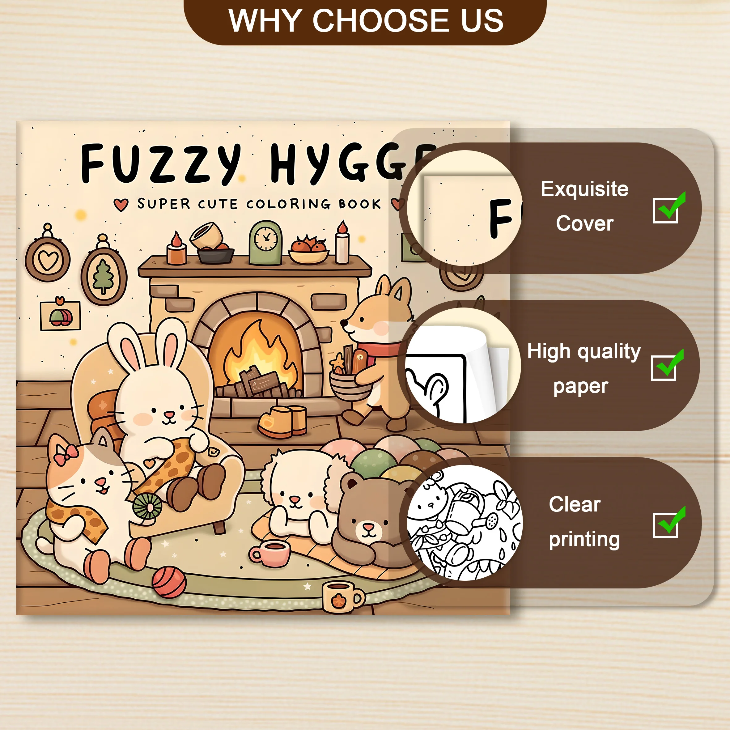 FUZZY HYGGE Libro da colorare con motivi Bold-easy per adulti Simpatico libro da disegno Regalo perfetto per feste e compleanni