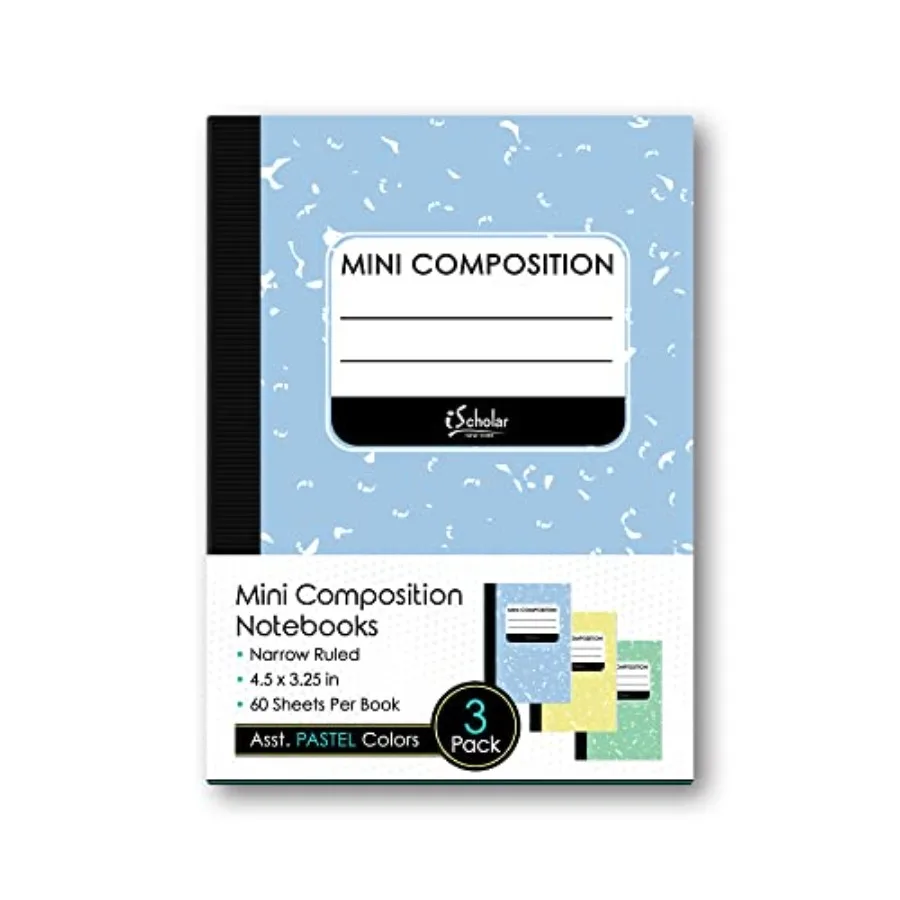 

iScholar Mini Composition Books, Narrow Ruled, 4.5 x 3.25 Inches, 60 Sheets Per Book, Assorted Colors, Set Of 3 Books 13333