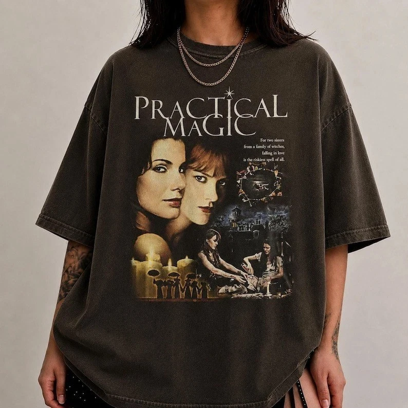 Practical Magic Shirt 90s Bootleg Witch Movie Graphic Tee Short Sleeve T-shirts for Summer Unisex All-Season