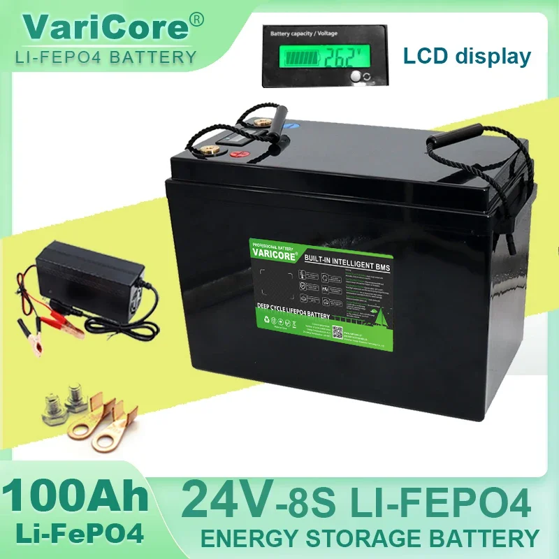 VariCore 24V 32Ah 60A 100A 8s LiFePO4 Batteria USB 3.0 Tipo-C Uscita per RV Golf cart Accendino per auto Batteria di accumulo di energia 29.2V 5A