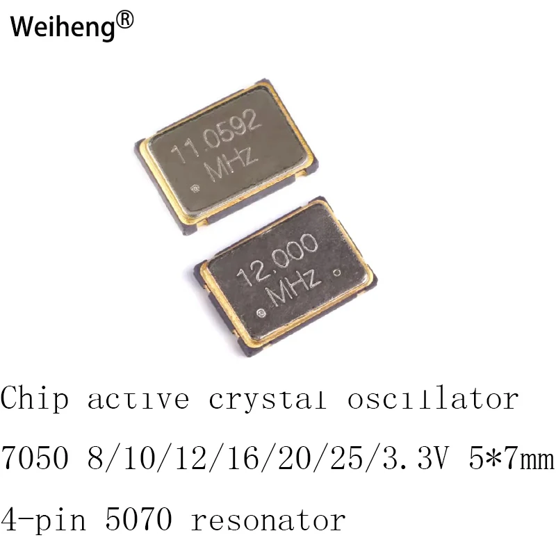 

100Pcs Chip Active Crystal Oscillator 7050 8/10/12/16/20/25/3.3V 5*7mm 4-pin 5070 Resonator