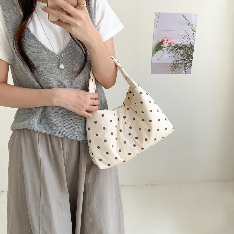 

Small Korean Canvas Shoulder Bag for Women 2026 Woman Tote Bag Brand Female Handbags Polka Dot Student Ladies Bolso Mujer