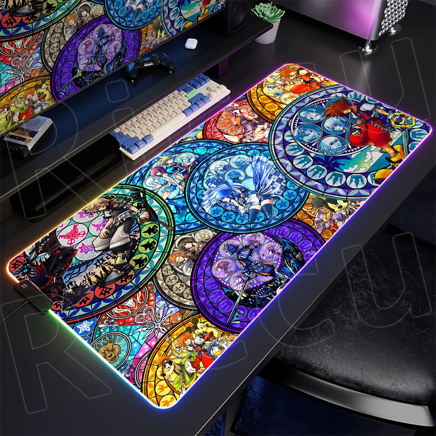 RGB Gaming K-kingdom H-hearts Computer Mouse Pad LED Glowing Keyboard Anime Desk Mat Large Rubber Non-slip Gamer Backlight Mause