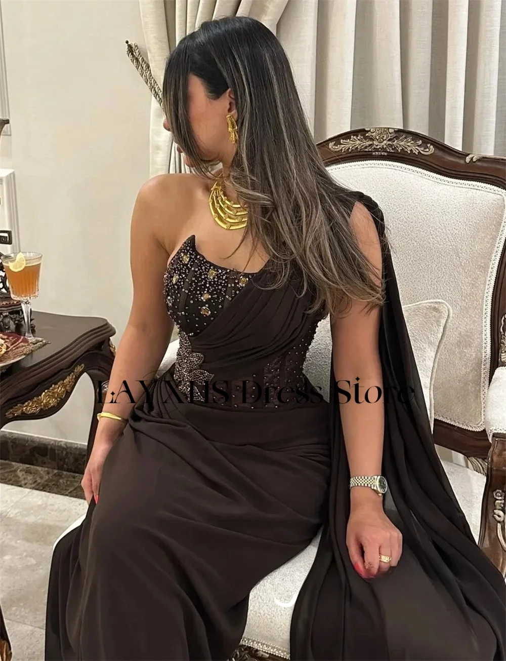 فساتين سهرة عصرية بكتف واحد من LAYXHS فساتين حورية البحر مطرزة بطيات للحفلات الراقصة مخصصة