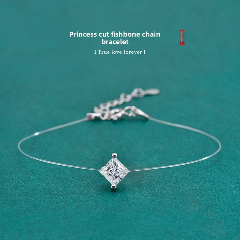 S925 Silver Platinum-Plated 1CT D-Color Moissanite Princess Mermaid Tear Bracelet for Women