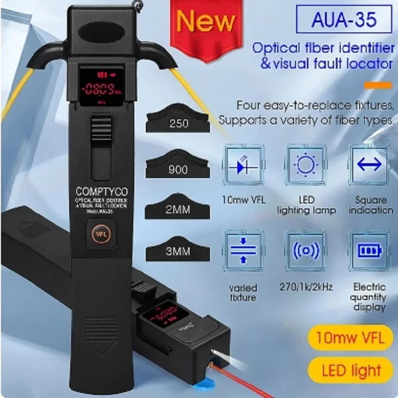 

AUA-35 Optical Fiber Identifier ZJ Built-in Visual fault locator(10mw VFL)and LED Lighting Fiber Optic direction Tester Tool