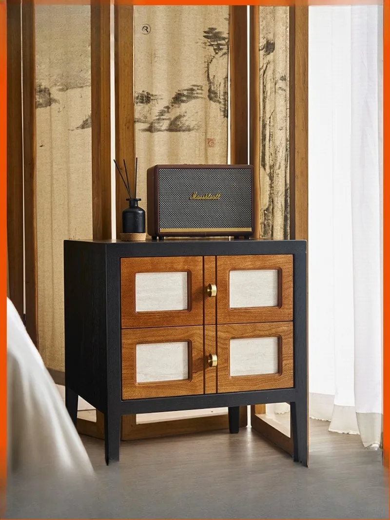 

Solid wood bedside table light luxury high sense small retro black bedside side cabinet rack