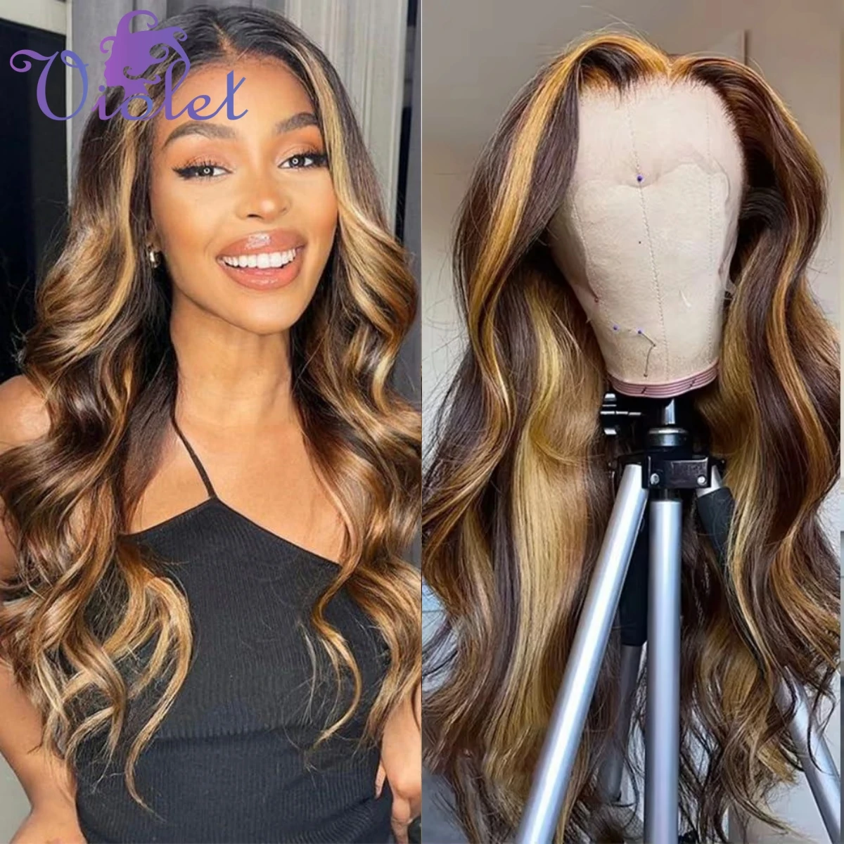 30 Inch Colored Highlight Human Hair Wigs Brazilian Body Wave Lace Frontal Wig 13x4 Transparent Loose Wave Wigs Sale For Women