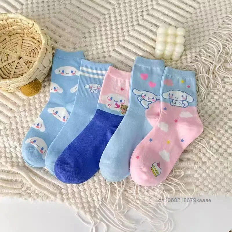 Sanrio Cinnamoroll Versatile Middle Tube Socks Cartoon Cute Pattern Y2k Sweet Girl Socks Japanese Style Niche Trend Cotton Socks