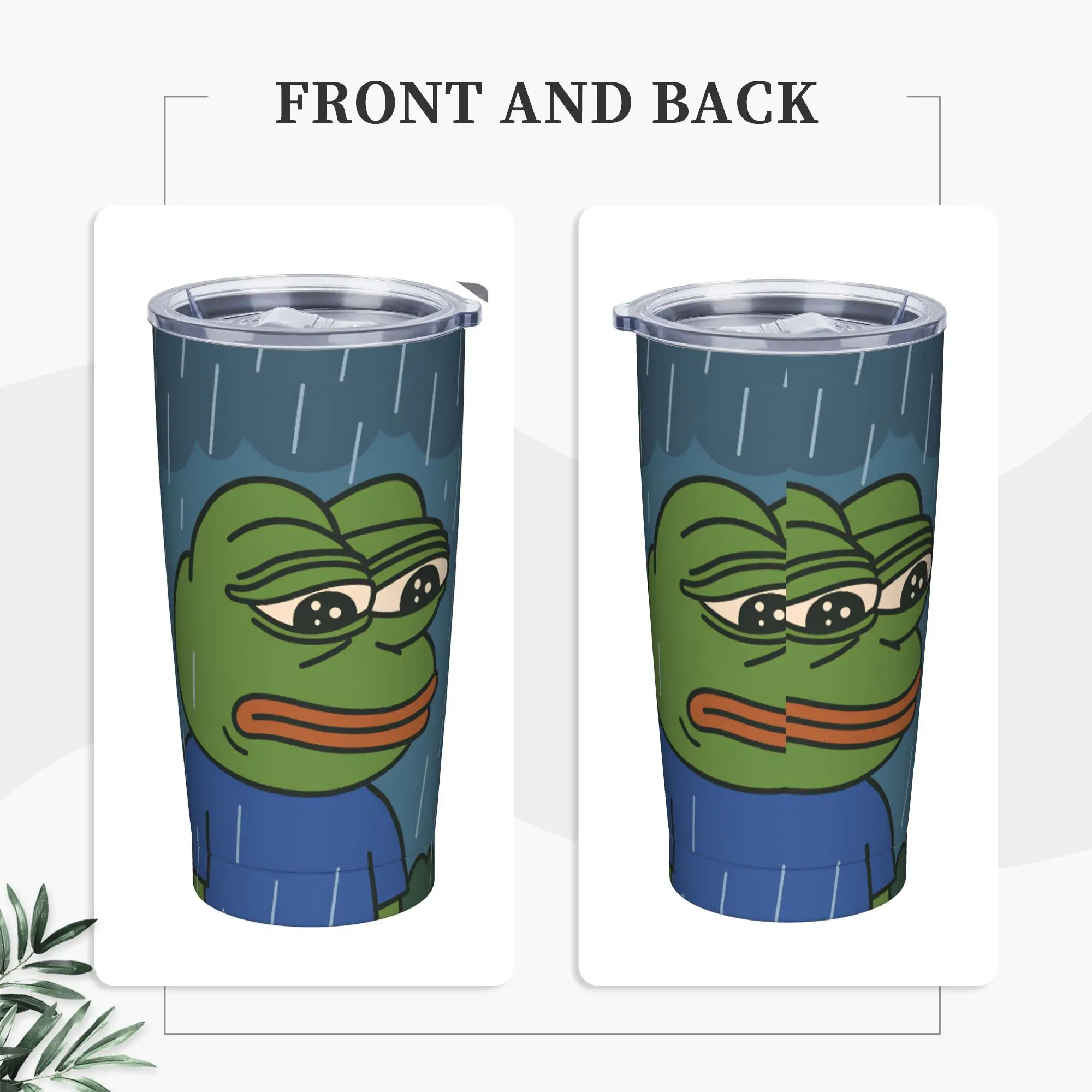 Sad Pepes Frog Tumbler Vacuum Insulated Stupid Meme Coffee Cups with Lid Straw Double Wall Mug Hot Cold Drink, 20oz