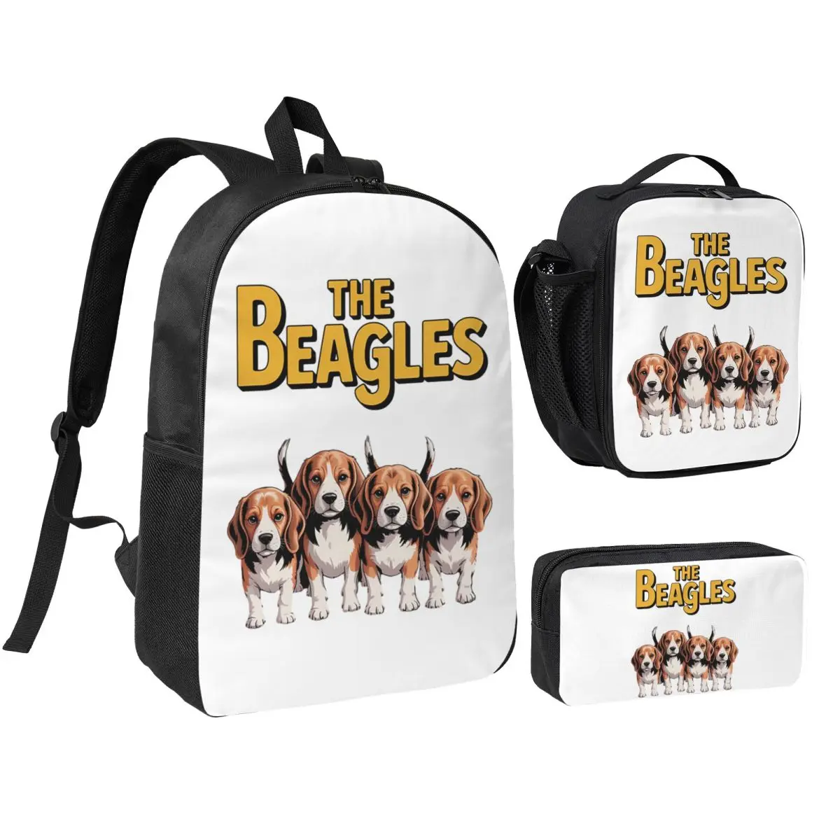 

The Beagles Four Beagle Dog Crossing Backpack BookBag School Bag Computer Shoulder Bags 3ps Insulated Lunch Bag Pencil Case