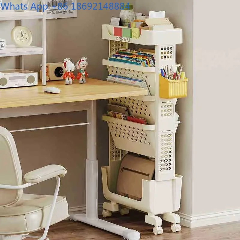 Plastic Mobile Rotating Bookshelf Student Book Picture Book Storage Rack Floor-standing Simple Household Bookcase