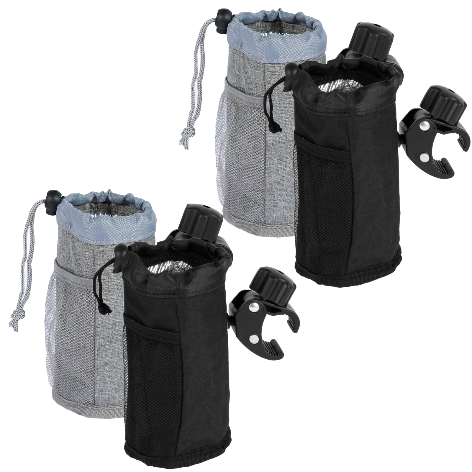 4pcs Bike Cup Holder with Mesh Pockets,Drawstring Waterproof Handlebar Drink Bottle Holder Adjustable Clamp Insulated Cup Holder