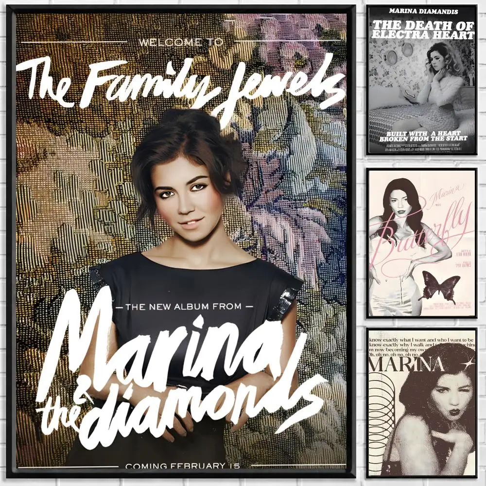 Singer Marina and The Diamonds Poster Self-adhesive Art Waterproof Paper Sticker Coffee House Bar Room Wall Decor