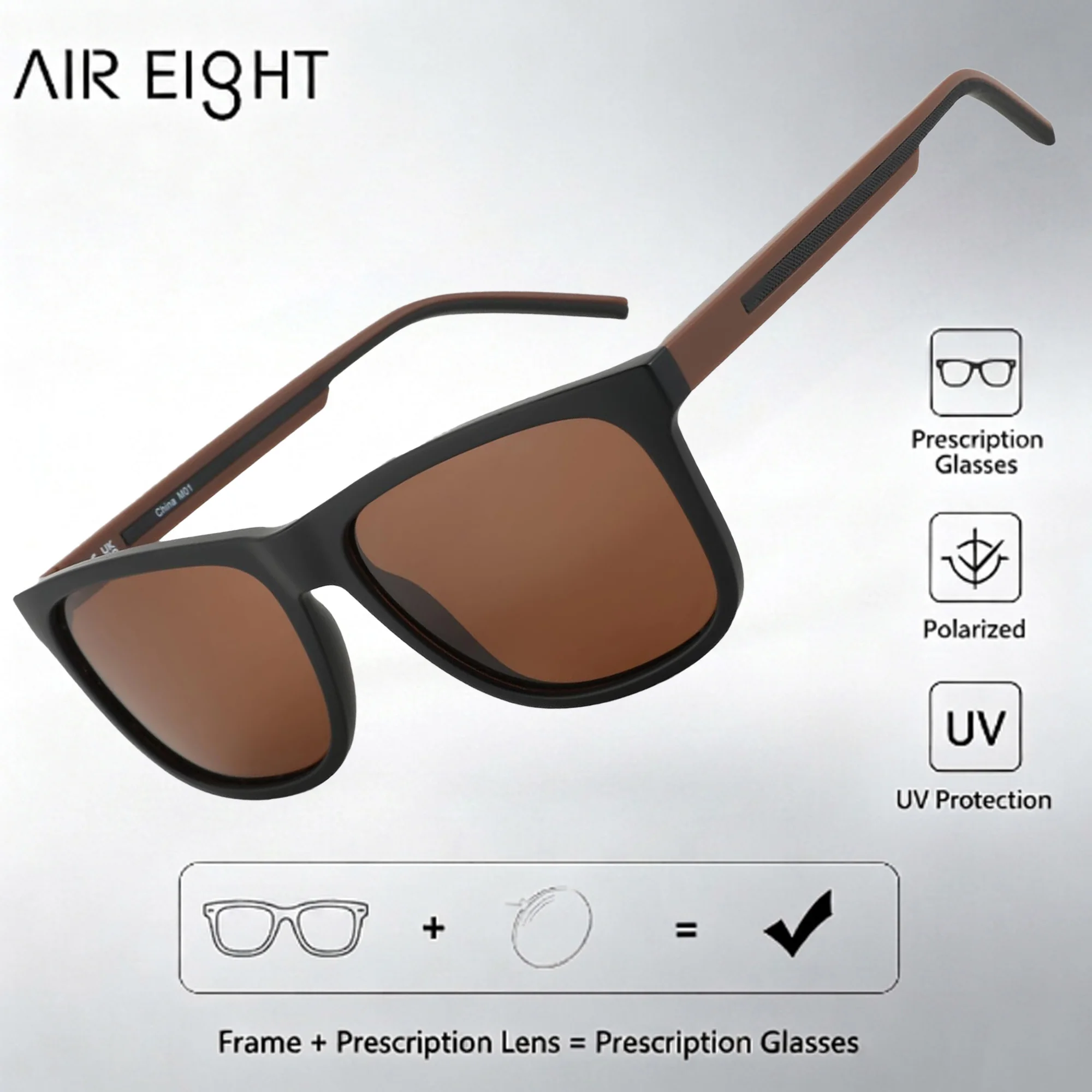 AIR EIGHT Square TR90 For Men Progressive Prescription Sunglasses Polarized UV400 Lenses Outdoor Driving Glasses