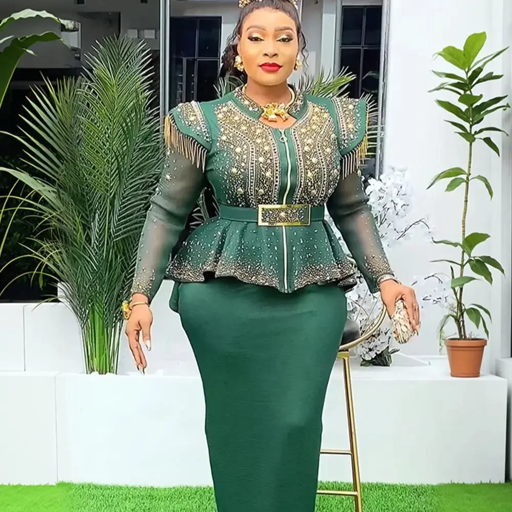 

Customized 2 PCS Sets Tops And Skirts Suits Dashiki Ankara 2025 Outfits Gown Plus Size Wedding Party Dresses African Clothes for