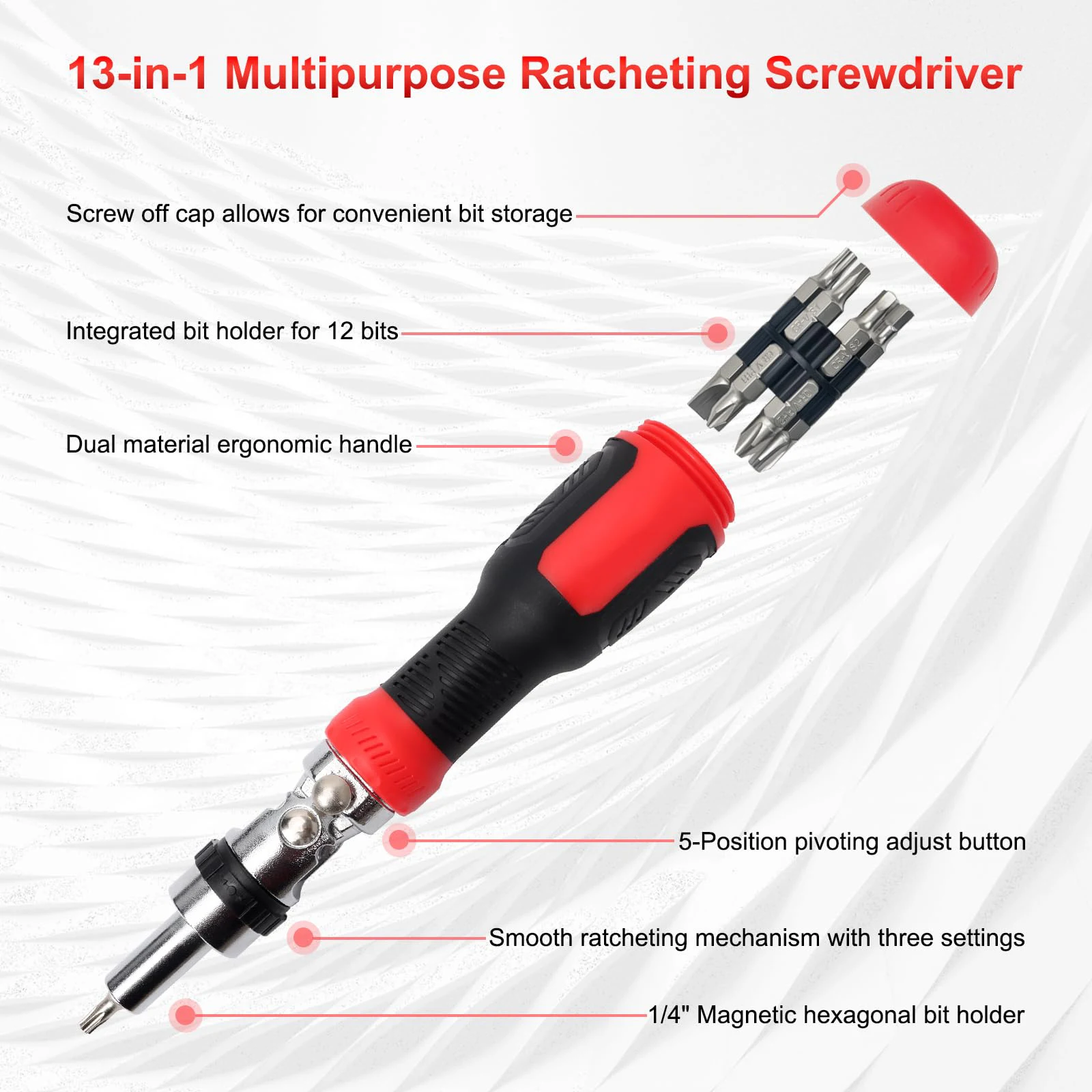 13 in 1 Ratcheting Screwdriver Set with Magnetic Torx Phillips Screw Driver Bits 180 Degree Adjustable Angle Screwdriver Set