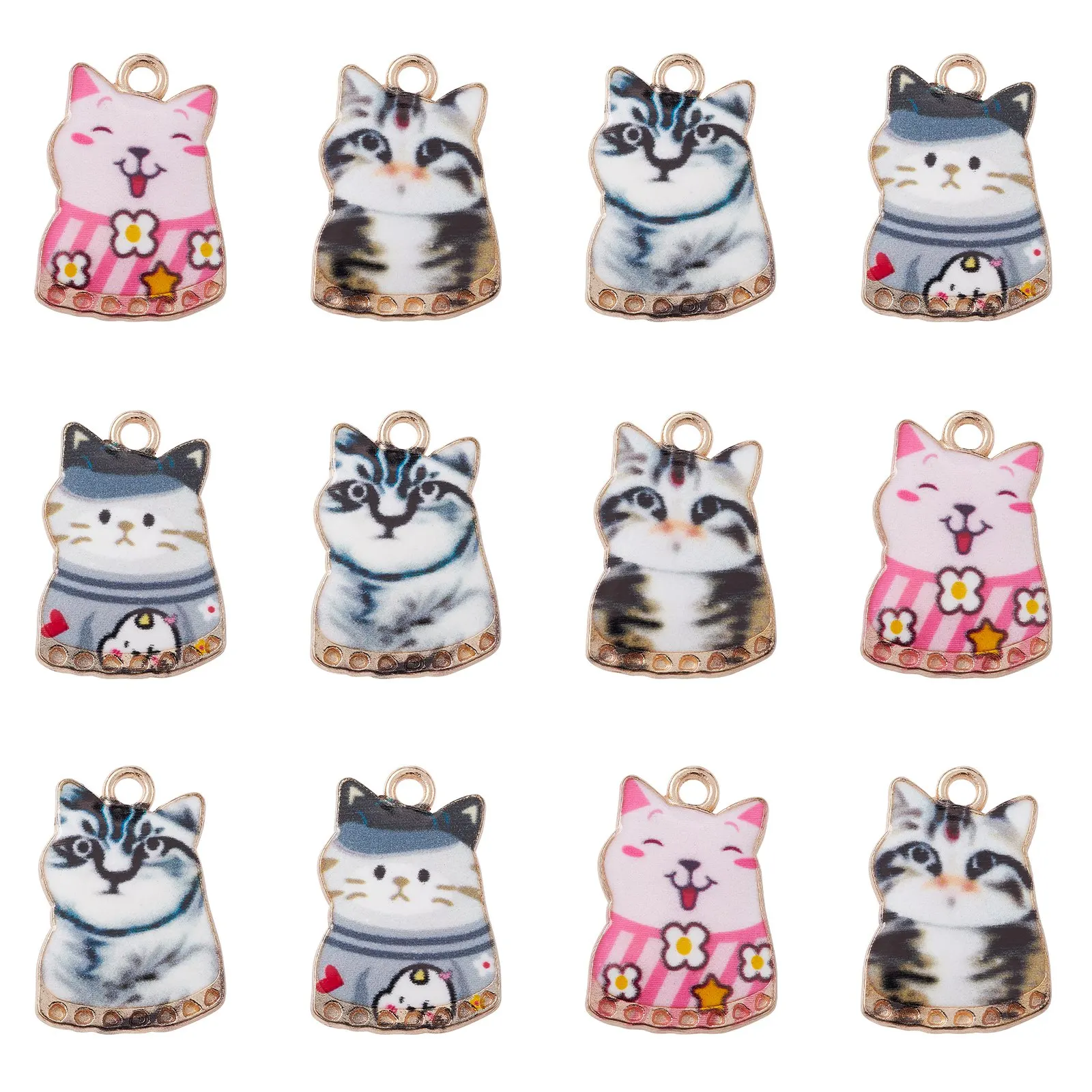 40Pcs 5 Styles Enamel Printed Cat Charms Animal Kitten Charms Pet Cat Dangle Charms for Jewelry Making Supplies Accessories