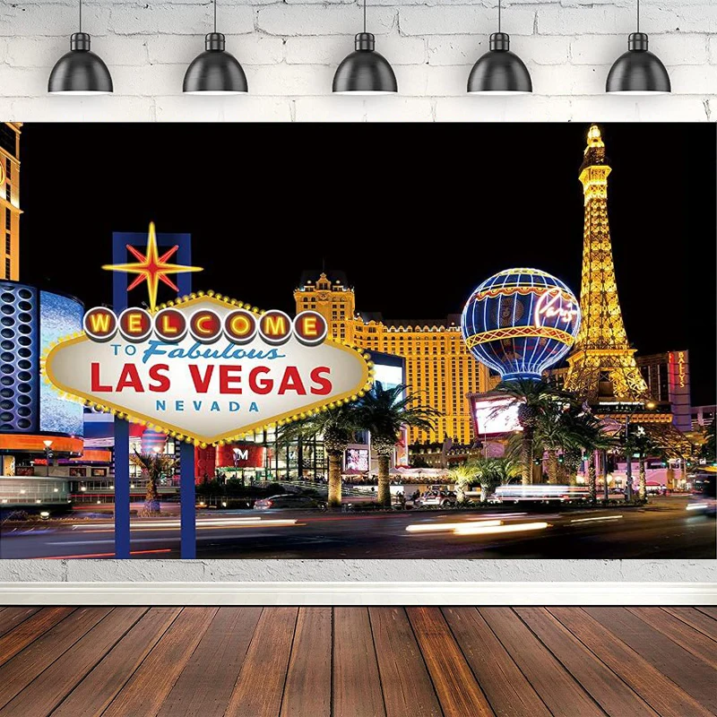 

Las Vegas Banner Party Decorations Theme Photo Photography Backdrop Casino City Night Billboard US Famous City Scene Background