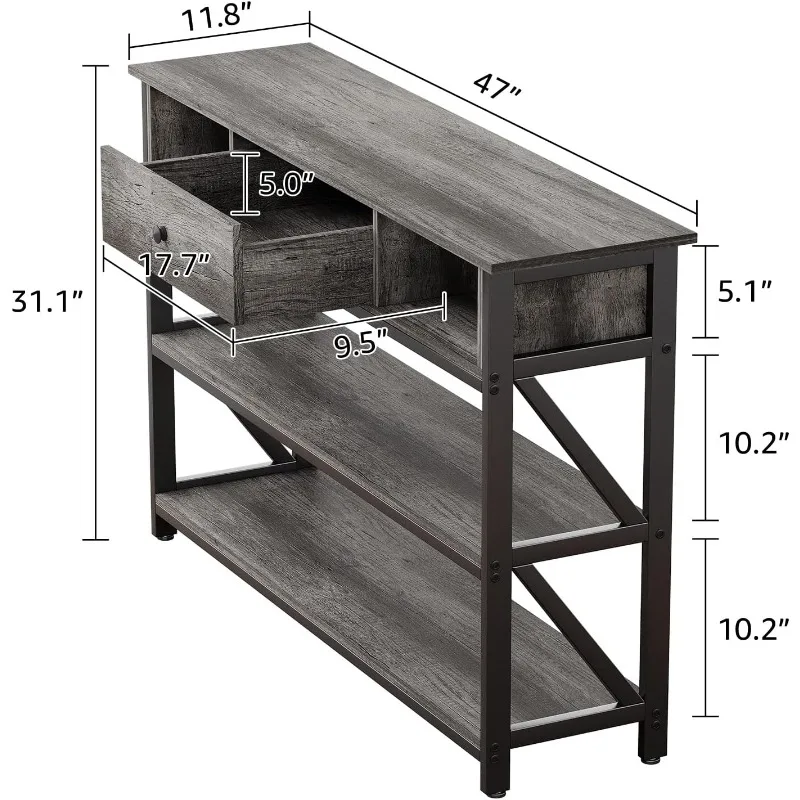 引き出し付きコンソールソファテーブル、収納棚付き産業用玄関テーブル、廊下リビング用収納オーガナイザー、47インチ