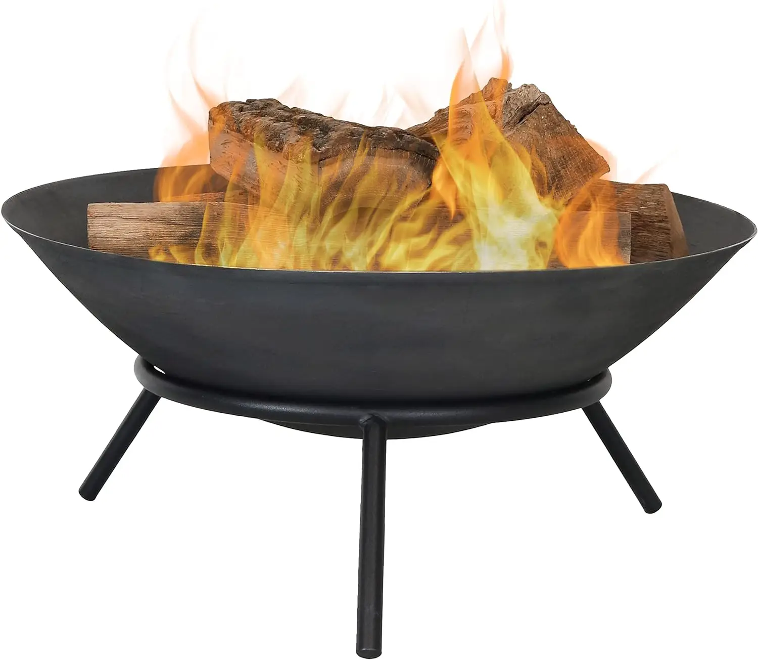 Sunnydaze 22-Inch Cast Iron Wood-Burning Fire Pit Bowl with Portable Stand - Black Steel Finish