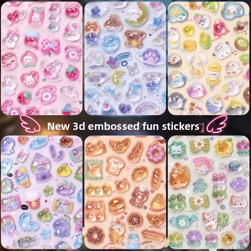 

3D Cartoon Kawaii Relief Sticker Cute Crystal Jelly Patch Mirror Scrapbook for Mobile Phone Case Stationery School Supplies