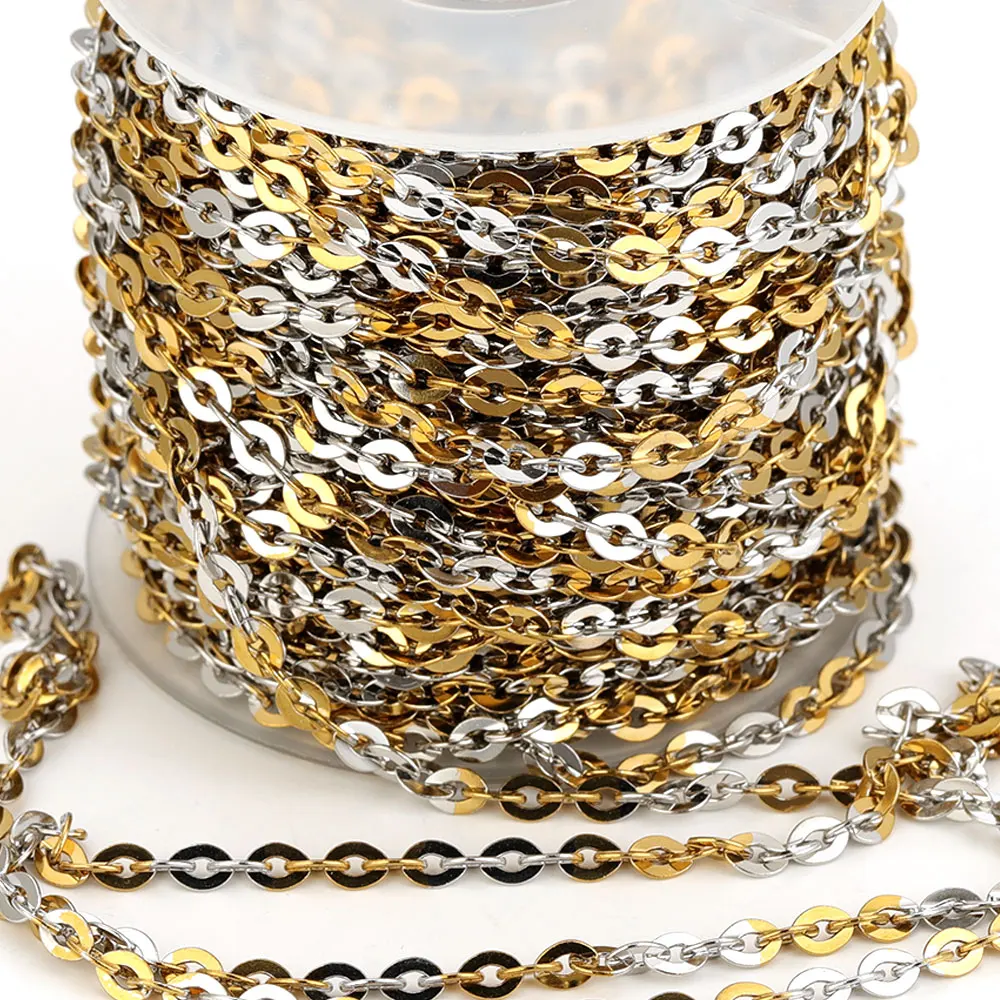 1 Metre Stainless Steel O Cable Chains Two Tone Gold Chain for Jewelry Making DIY Necklace Bracelet Jewelry Materials Supplies