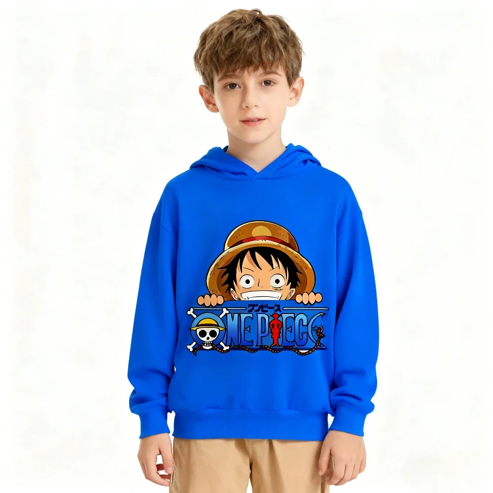 One Piece Luffy Kinder-Kapuzenpullover mit Grafik, Jungen- und Mädchen-Kapuzen-Sweatshirt mit Kordelzug, Anime-Print, lässiges Oberteil – Detail 3